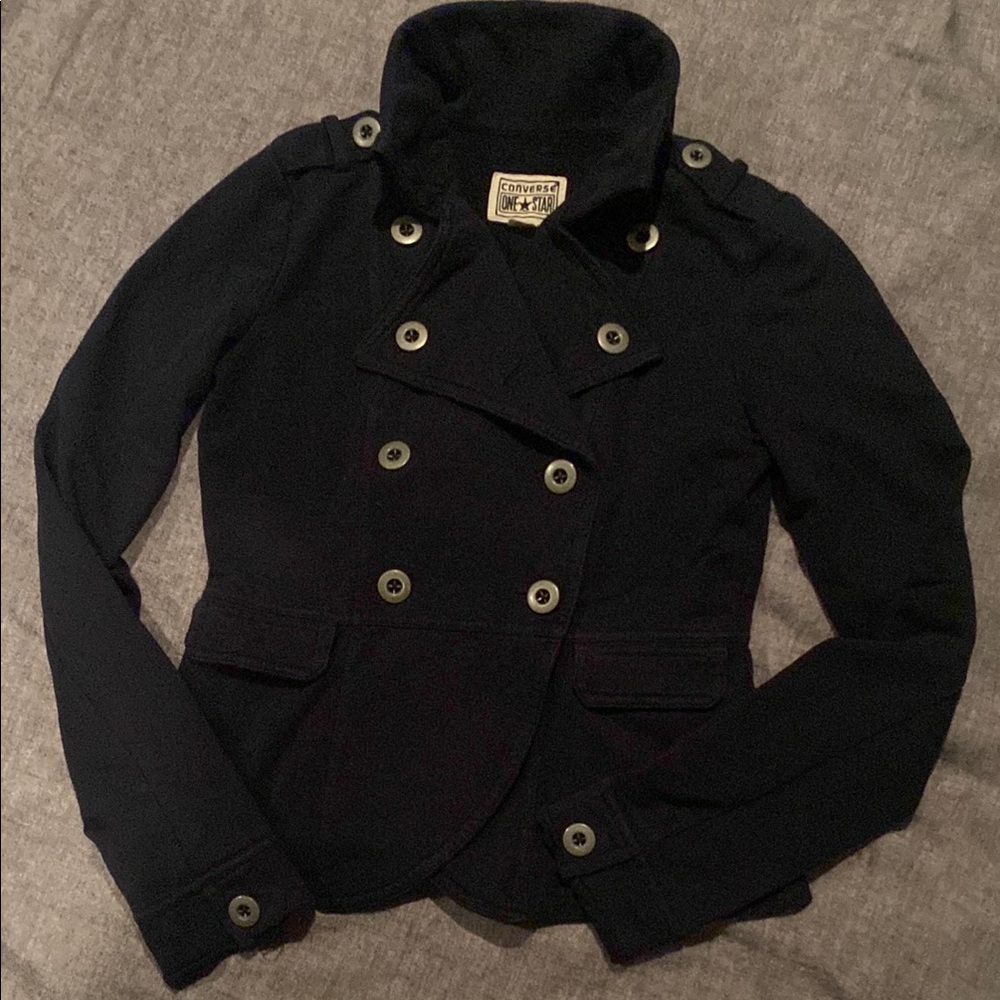 Converse One Star Navy Pea Coat women’s XS military jacket metal button details